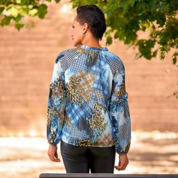 Northern Reflections Women's Multi-Patterned Boho Ruffled Flowy Top - Picture 2 of 11